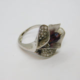 Sterling Silver Stylised Lily With Purple Crystal Ring Vintage c2000 Size P 1/2