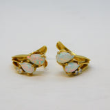 Pair of 9ct Yellow Gold, White Opal & Spinel Set Clip-On Earrings Vintage