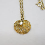 Sterling Silver Gilt Paste Set Textured Leaf Studio Pendant Vintage c2000