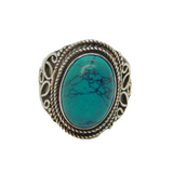 Sterling Silver Cabochon Turquoise Patterned Dress Ring Vintage c1970 Size N