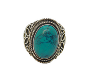 Sterling Silver Cabochon Turquoise Patterned Dress Ring Vintage c1970 Size N