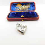 Sterling Silver Diamond Paste Heart Charm Pendant Vintage c1970