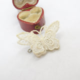 Silver Metal & Cotton Form Butterfly Brooch Antique c1920 Art Deco