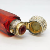 Victorian Sterling Silver & Gold Cranberry Glass Double-Ended Scent Bottle