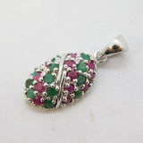 Sterling Silver, Emerald & Ruby Set Drop Pendant Vintage c1990s