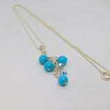 Sterling Silver Turquoise & Crystal Beaded Pendant Necklace Contemporary c2015