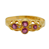 Edwardian 18ct Gold, Almandine Garnet & Diamond Boat Ring Antique Chester