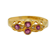 Edwardian 18ct Gold, Almandine Garnet & Diamond Boat Ring Antique Chester