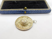 Sterling Silver Straw Hat Charm Pendant Vintage c1970