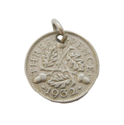 Sterling Silver Threepence Coin Charm Pendant Antique 1932