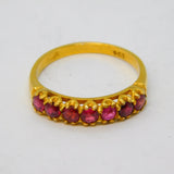 9ct Yellow Gold Seven-Stone Natural Ruby Dress Ring Antique c1940 Art Deco