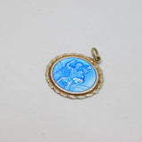 Sterling Silver Blue Enamel St Christopher Travel Charm Pendant Vintage c1970s