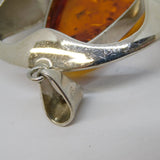 Studio Jewellery Large Sterling Silver & Baltic Amber Drop Pendant Vintage c1990