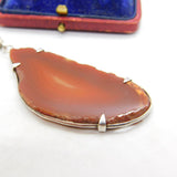 Sterling Silver Mounted Large Red Agate Carnelian Pendant Vintage c1970