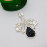 Sterling Silver Cabochon Onyx Drop Charm Pendant Vintage c1970
