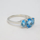 Sterling Silver Triple Stone Blue Topaz Dress Ring Vintage c1970 Size P