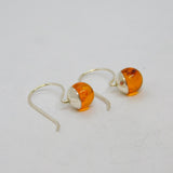 Pair of Sterling Silver Baltic Amber Sphere Set Fish Hook Earrings Vintage c1990
