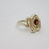 Sterling Silver Faceted Garnet Swirly Studio Style Ring Vintage c1970 Size P