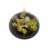 Sterling Silver Miniature Flowers In Resin Domed Black Pendant Modern c2000s