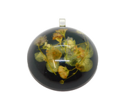 Sterling Silver Miniature Flowers In Resin Domed Black Pendant Modern c2000s