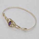 Sterling Silver Marquise Amethyst Celtic Pattern Bangle Bracelet Vintage c1990's