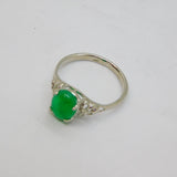 Sterling Silver Cabochon Jade Cutwork Dress Band Ring Modern c1990 Size O