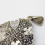 .950 Grade Silver Pink Paste Set Jerusalem Cross Large Pendant Vintage c1970