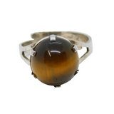 Sterling Silver Cabochon Tiger's Eye Adjustable Ring Vintage c1970 Size M
