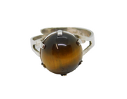 Sterling Silver Cabochon Tiger's Eye Adjustable Ring Vintage c1970 Size M