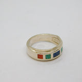 Sterling Silver Mixed Semi-Precious Stone Mosaic Ring Modern c1990 Size N 1/2