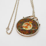 Sterling Silver Mounted Vitreous Enamel Jubilee Crown Coin Necklace Vintage