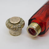 Victorian Sterling Silver & Gold Cranberry Glass Double-Ended Scent Bottle