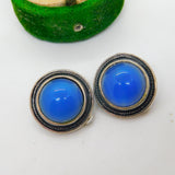 Sterling Silver & Blue Hardstone Clip-On Earrings Vintage c1970