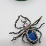 Sterling Silver Pink-Blue Paste Set Spider Insect Brooch Antique c1930 Art Deco