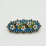19th Century Boxed Sterling Silver Floral Micro Mosaic Brooch Pin Antique c1890s