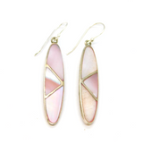 Pair of Sterling Silver Dyed Pink Shell Long Oval Dangly Earrings Modern c1990