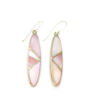 Pair of Sterling Silver Dyed Pink Shell Long Oval Dangly Earrings Modern c1990