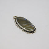 Sterling Silver Natural Shell Ellipse Shape Drop Charm Pendant Vintage c1970