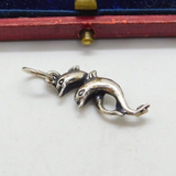 Sterling Silver Dolphin Duo Charm Pendant Vintage c1970