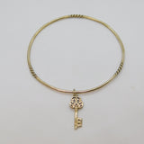 Sterling Silver Textured Cuff With Key Charm Bangle Bracelet Modern c2000