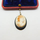 Victorian Jet & Carved Shell Cameo Mourning Pendant Antique c1880