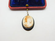 Victorian Jet & Carved Shell Cameo Mourning Pendant Antique c1880