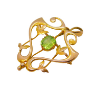 Edwardian 9ct Yellow Gold & Peridot Lavalier Drop Pendant Antique c1910s