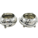 19th Century Chinese Sterling Silver Lizard & Spider Salt Cellars Antique