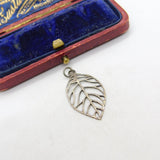 Sterling Silver Veined Leaf Charm Pendant Vintage c1970