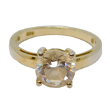 Gold On Sterling Silver Round Topaz Solitaire Dress Ring Vintage c1970 Size L