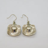 Pair of Sterling Silver Pearl Set Square Studio Hook Drop Earrings Modern c1990