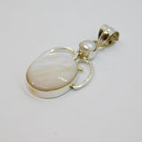 Sterling Silver Oval Mother Of Pearl & Pearl Large Drop Pendant Modern c1990s