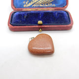 Sterling Silver & Goldstone Heart Pendant Vintage c1970