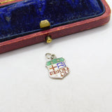 Sterling Silver and Enamel Travel Shield Charm Pendant Vintage c1970